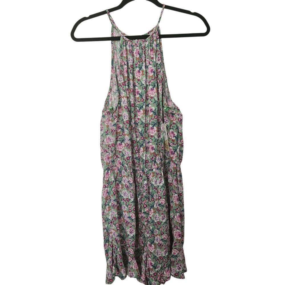 BeBop Womens Juniors Floral Sleeveless Romper Elastic Drawstring Tie Waist XL